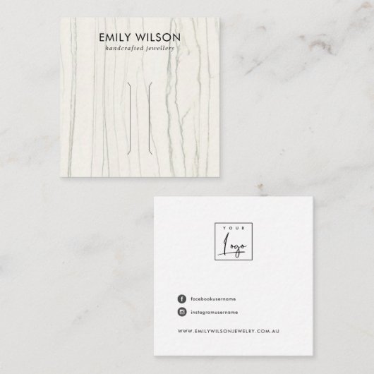 WITTE LIJN MARMEREN TEXTUUR HAARCLIP DISPLAY KAART VIERKANTE VISITEKAARTJE (Voorkant / Achterkant)