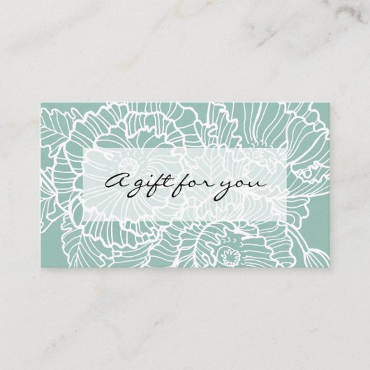 Witte lijn tekening bloemen aqua cadeaubon visitekaartje (Voorkant)