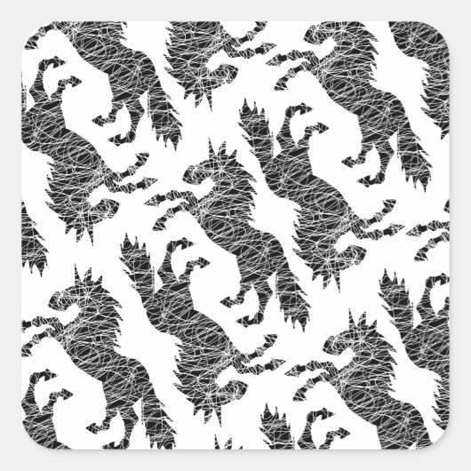 Witte Lijnen Eenhoorn Vierkante Sticker (Voorkant)