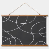 Witte lijnen op zwart hangend wandkleed (Voorkant)