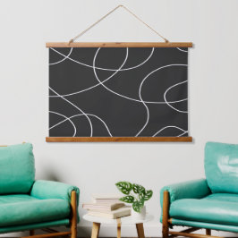 Witte lijnen op zwart hangend wandkleed