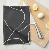 Witte lijnen op zwart theedoek (Quarter Fold)