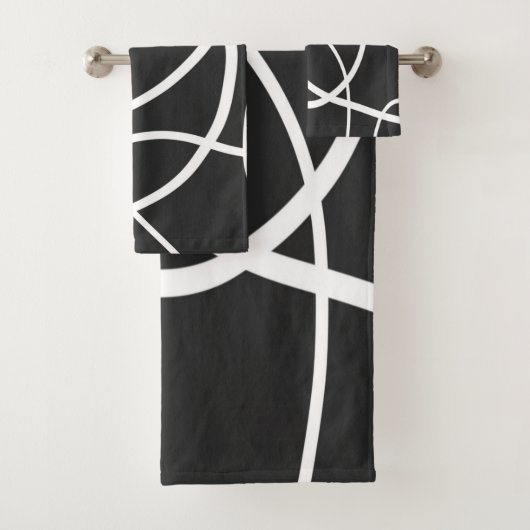 Witte lijnen tegen zwarte achtergrond bad handdoek (Insitu)