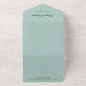 witte lijnenbloemen op de bruiloft van turquoise all in one uitnodiging (Buitenkant)