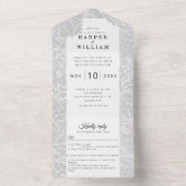 witte lijnenbloemen op lichtgrijze bruiloft all in one uitnodiging (Binnen)