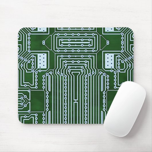 Witte lijnenpatroon voor groene computercircuits muismat (Met muis)
