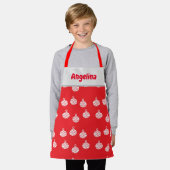 Witte lijnlijnen ornament op rood schort (Gedragen)