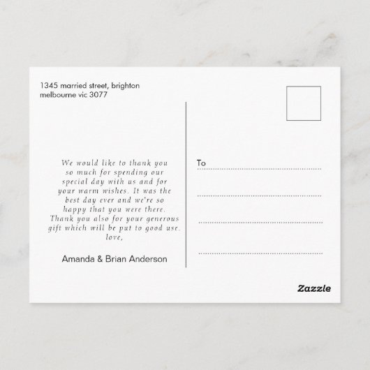 Witte Lijst kalligrafie dank u bruiloft Briefkaart (Achterkant)