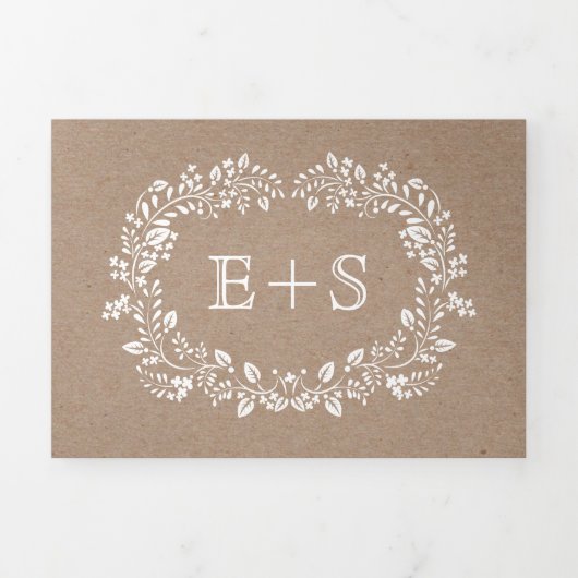 Witte lijst met initialen bruiloft drieluik uitnodiging (Cover)