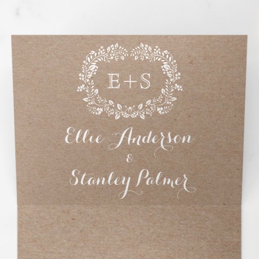 Witte lijst met initialen bruiloft drieluik uitnodiging (Binnenzijde eerst)