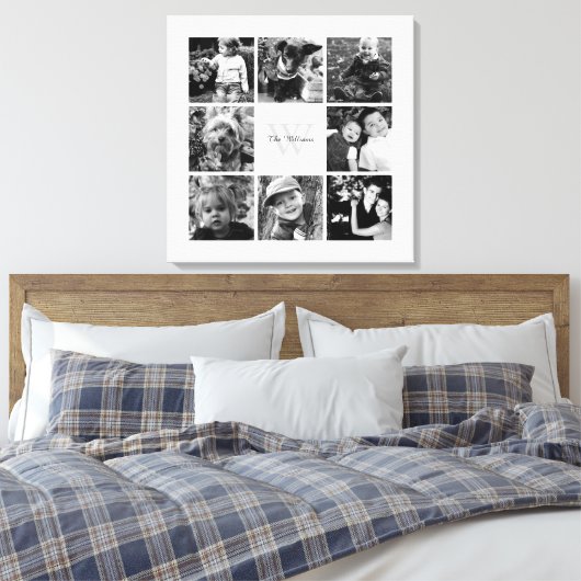 Witte Lijst monogram fotocollage Canvas Afdruk (Insitu (Slaapkamer))