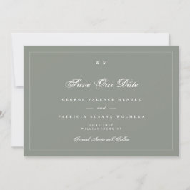 Witte lijst monogram saliegroen grijs foto bruilof save the date