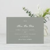 Witte lijst monogram saliegroen grijs foto bruilof save the date (Staand voorkant)