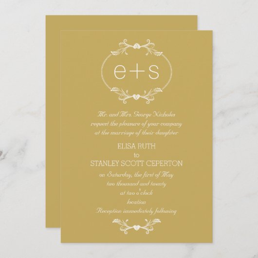 Witte lijsten initialen elegant monogram goudbruil kaart (Voorkant / Achterkant)