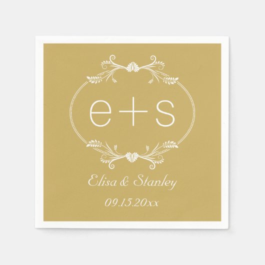 Witte lijsten initialen elegant monogram goudbruil servet (Voorkant)