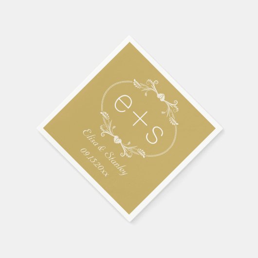 Witte lijsten initialen elegant monogram goudbruil servet (Hoek)