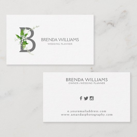 Witte likeur florale monogram letter B Visitekaartje (Voorkant / Achterkant)