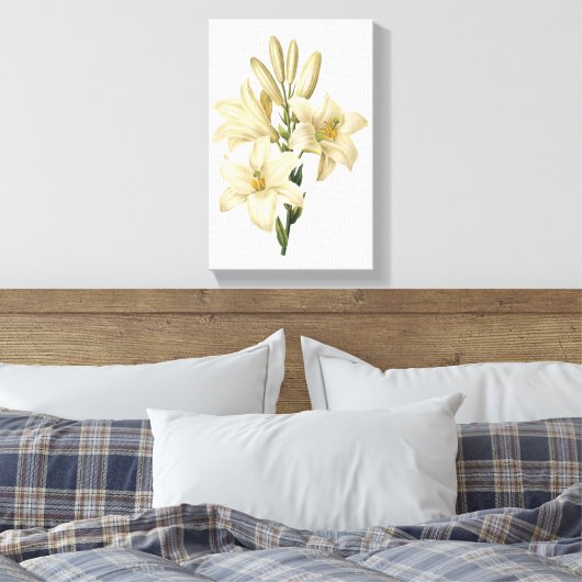 Witte likeur (Lilium candidum) van Redouté Canvas Afdruk (Insitu (Slaapkamer))