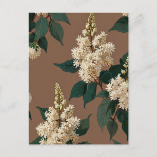 Witte Lila bloemen op bruin Briefkaart