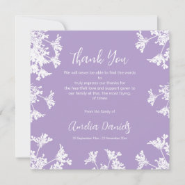 Witte & lila Wildflower begrafenis bedankkaart Kaart