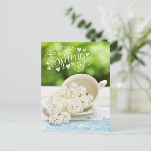 Witte Lilacs Spring bloemen Stilllife Floral Text Briefkaart (Staand voorkant)