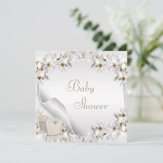 Witte Lilies en Baby shower van Wieg Kaart (Staand voorkant)