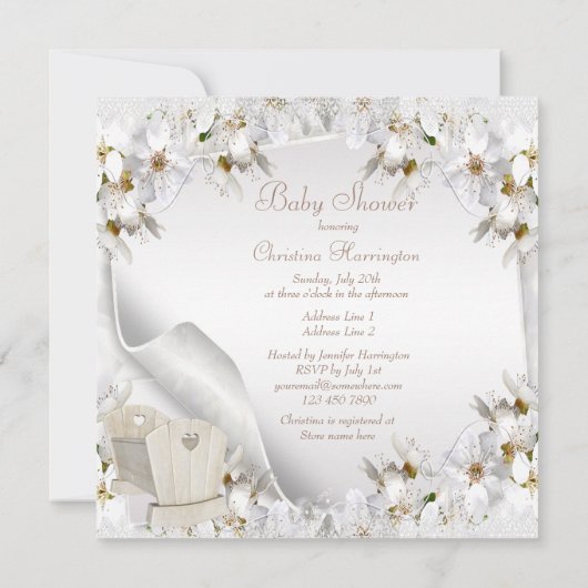 Witte Lilies en Baby shower van Wieg Kaart (Achterkant)