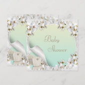 Witte Lilies en Wieg Neutraal Baby shower Kaart (Voorkant / Achterkant)
