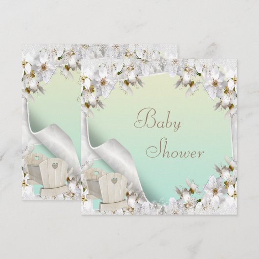 Witte Lilies en Wieg Neutraal Baby shower Kaart (Voorkant / Achterkant)
