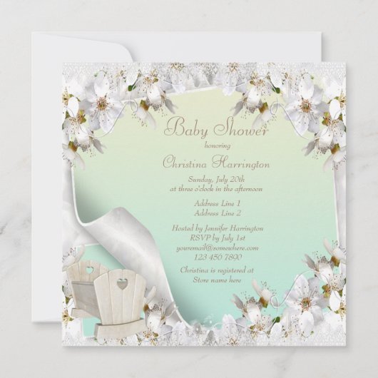 Witte Lilies en Wieg Neutraal Baby shower Kaart (Achterkant)