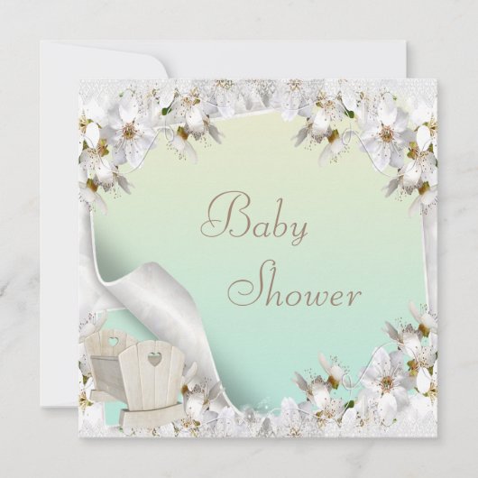 Witte Lilies en Wieg Neutraal Baby shower Kaart (Voorkant)