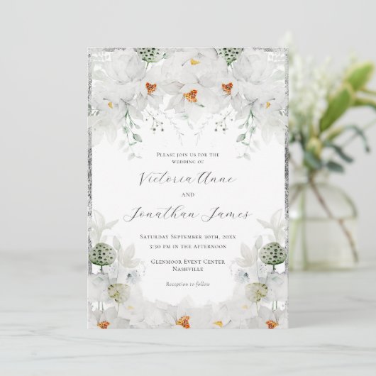 Witte Lillies bloemenelegante bruiloft Kaart (Staand voorkant)