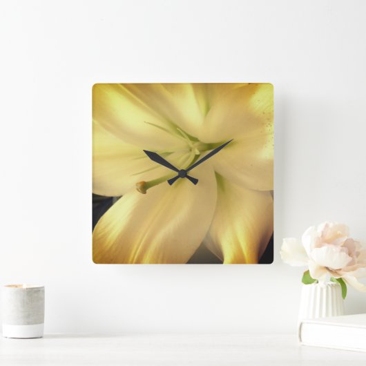 Witte Lillum Bloem Foto Vierkante Wandklok (Huis)