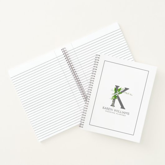Witte Lilly Aanpasbaar Bloemrijk Monogram Notitieboek (Binnen)