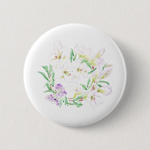witte lilly bloemen met schilderij van de waterver ronde button 5,7 cm