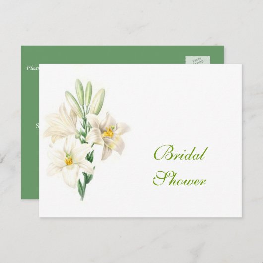 witte lilly bloemen vrijgezellenfeest briefkaarte uitnodiging briefkaart (Voorkant / Achterkant)