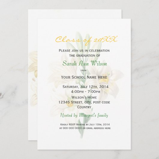 witte lilly graduation party kaart (Voorkant / Achterkant)