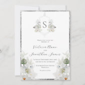 Witte Lilly Swan Monogram Crest Elegant Bruiloft Kaart (Voorkant)