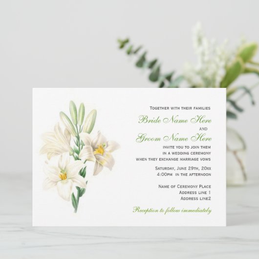 witte lilly trouwt uitnodigingen. kaart (Staand voorkant)