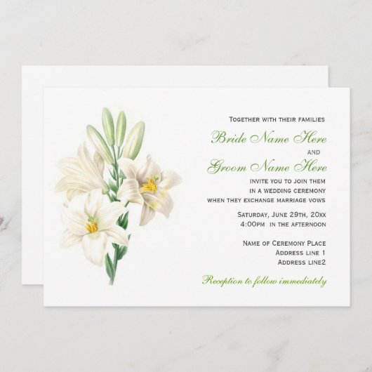  witte lilly trouwt uitnodigingen. kaart (Voorkant / Achterkant)