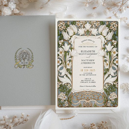 Witte Lily Art Nouveau bruiloft Kaart