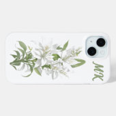 Witte Lily Bloemen Monogram Telefoon Case (Achterkant (horizontaal))