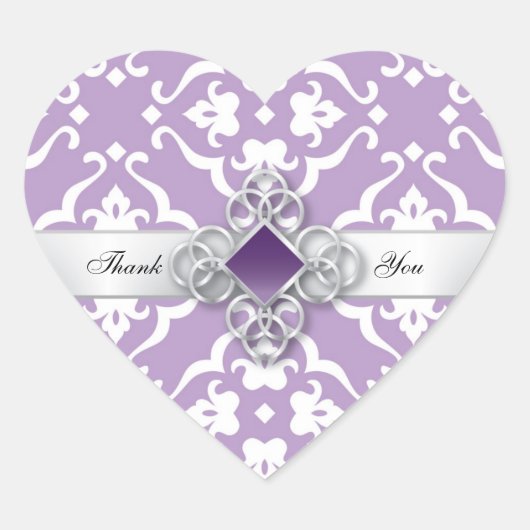 Witte Lily Damask patroon bruiloft dank u Hart Sticker (Voorkant)