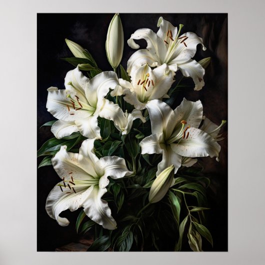 Witte Lily Flowers Art Print Poster (Voorkant)