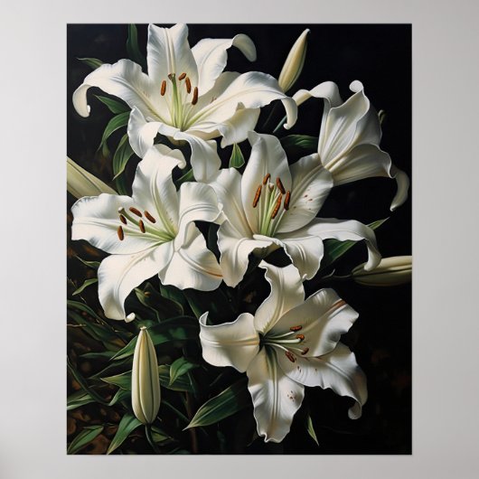 Witte Lily Flowers Art Print Poster (Voorkant)