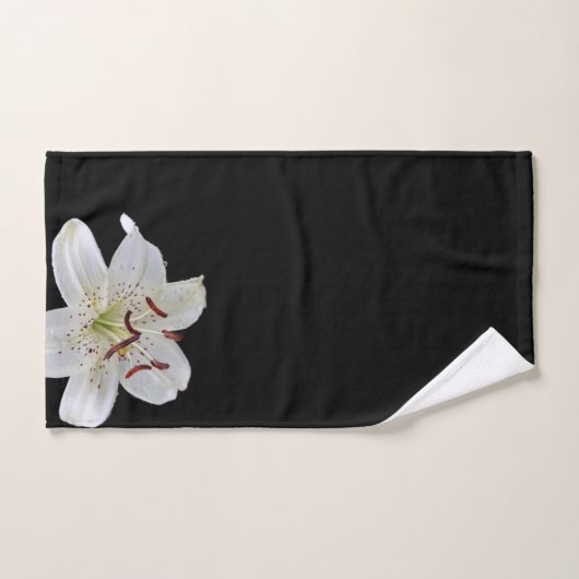Witte Lily met Paars centrum op zwarte achtergrond Bad Handdoek (Handdoek)