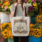 Witte Lily -stijl kunst voorzijde en gele achterzi Tote Bag