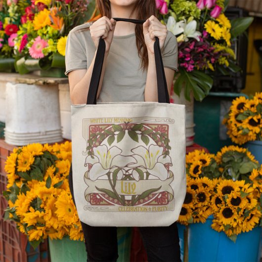 Witte Lily -stijl kunst voorzijde en gele achterzi Tote Bag