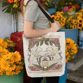 Witte Lily -stijl kunst voorzijde en gele achterzi Tote Bag