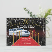 Witte limo rode loper Hollywood Sweet 16-feest Kaart (Staand voorkant)